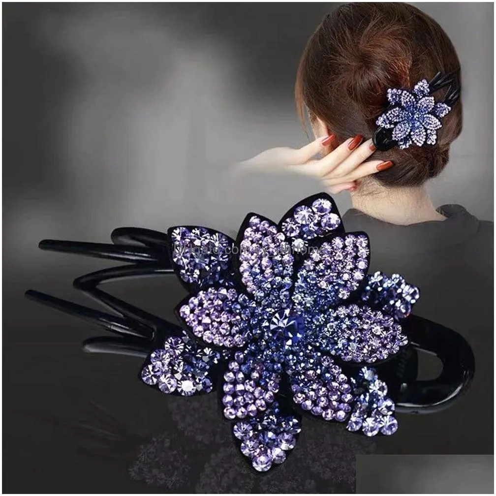 rhinestone flower duckbill hair claws vintage hair clips hair accessories for women shinning hairpin ponytail headwear