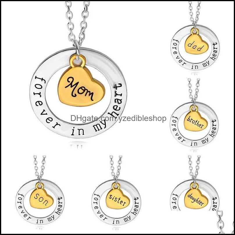 forever in my heart necklaces for women family member grandpa grandma mom dad daughter son love heart pendant chains fashion jewelry