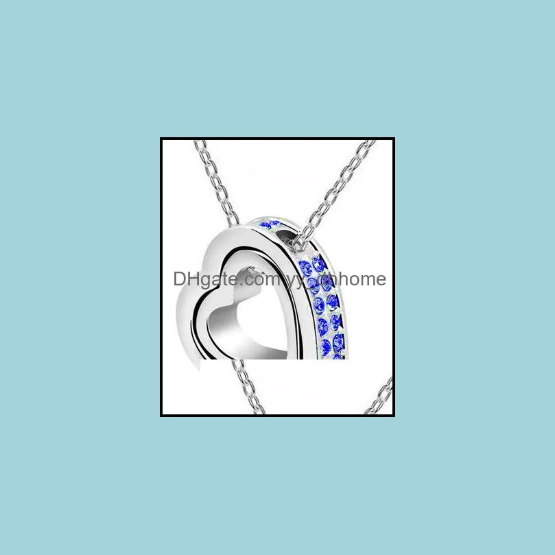 necklace pendants fashion womens heart crystal charm pendant chain necklace silver plated jewelry chains necklace yydhhome