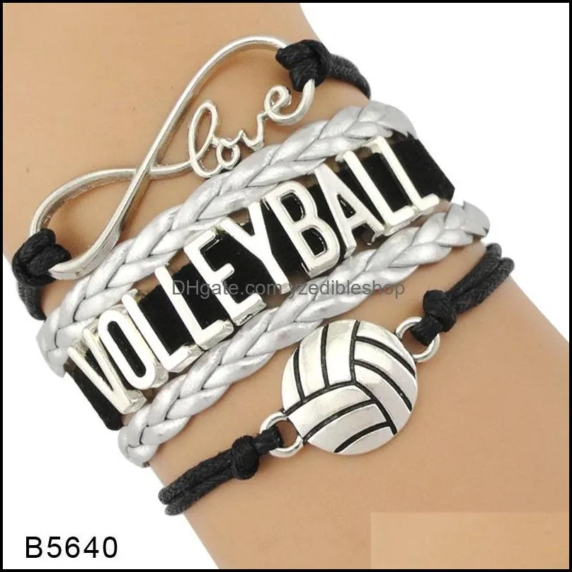  volleyball shape charm sport bracelets for women men love infinity handmade braided leather rope wrap bangle fashion jewelry