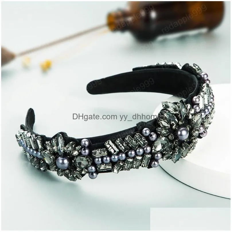 geometric crystal headband for woman luxury color imitation pearl beaded hairband girl party hair accessories