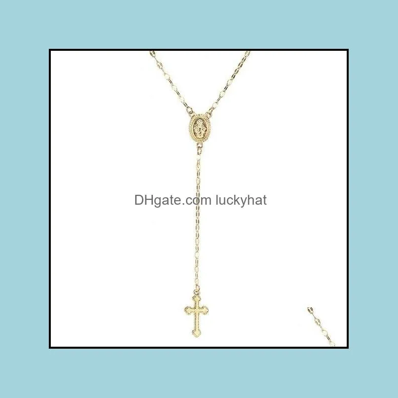  cross rosary necklace for women virgin mary virgin religious jesus crucifix pendant gold silver rose gold chains fashion jewelry