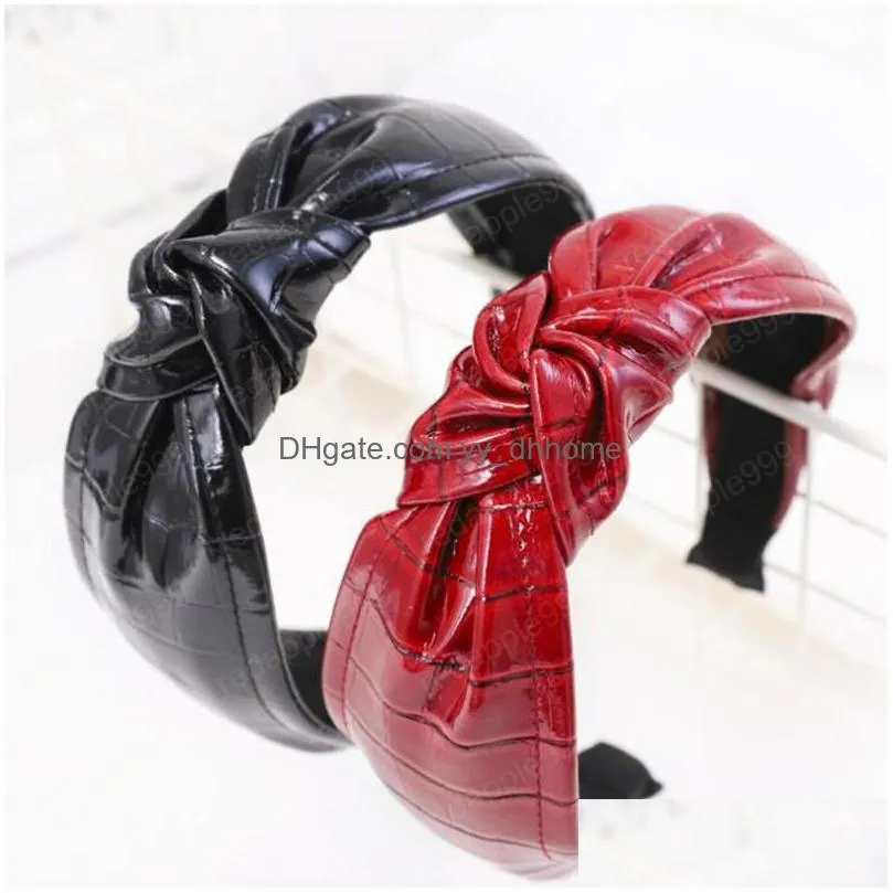  fashion cracked leather headband women pu hairband soft classic turban hair band solid adult hair accessories