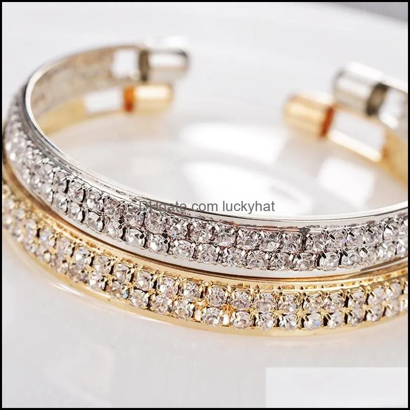 elegant classic crystal cuff bangle bracelets for women gold color simple femal opening bangles wedding jewelry accessories