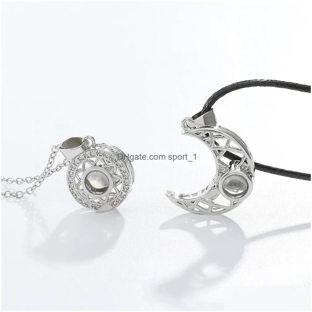 fashion jewelry couple necklace set for man woman moon 100 language lovers magnetic pendant necklaces