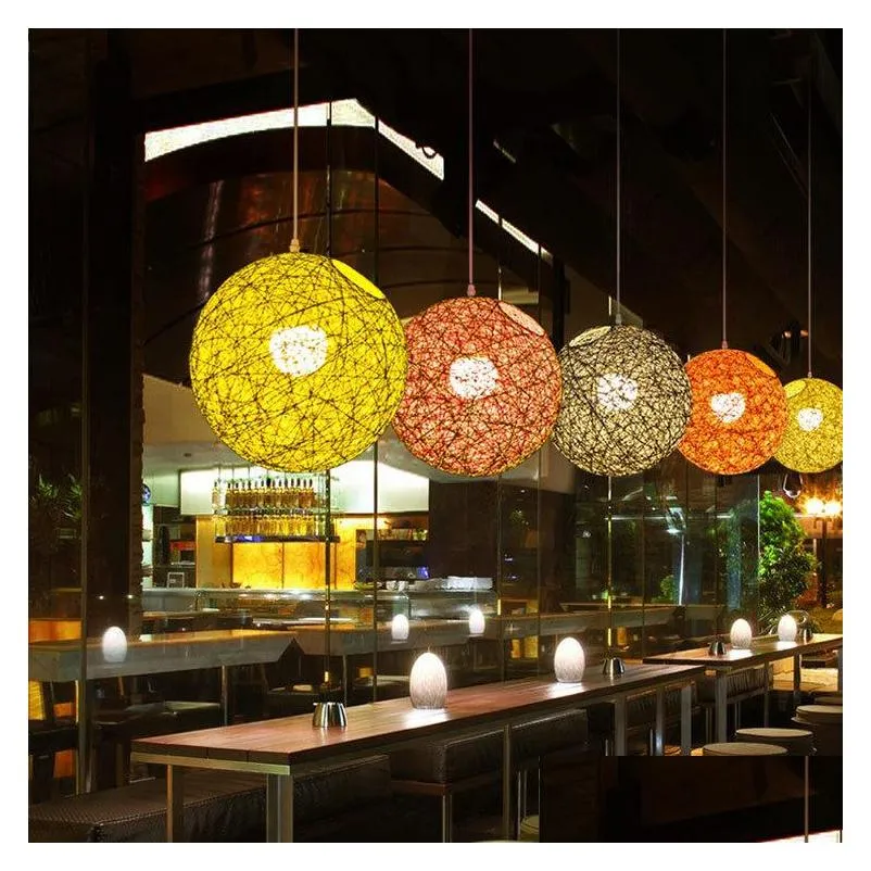 2017 creative personality colorful pendant lamps restaurant bar cafe lamps rattan field pasta ball e27 pendant light