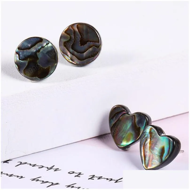 korean style women cute shell stud earrings minimalist small abalone shell heart earrings fashion square round kawaii jewelry