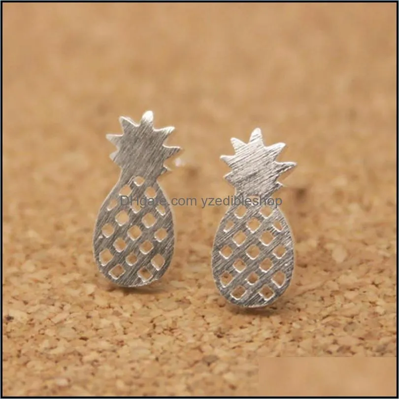 cute hollow pineapple ear stud gold silver rose gold women fruit shape earrings for girls fashion jewelry gift
