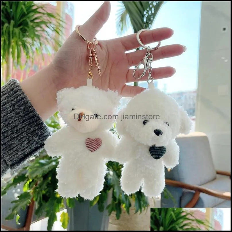 cute cartoon 11 cm teddy bear dog plush stuffed doll keychain car key holder bag pendant toys for kids xmas gift