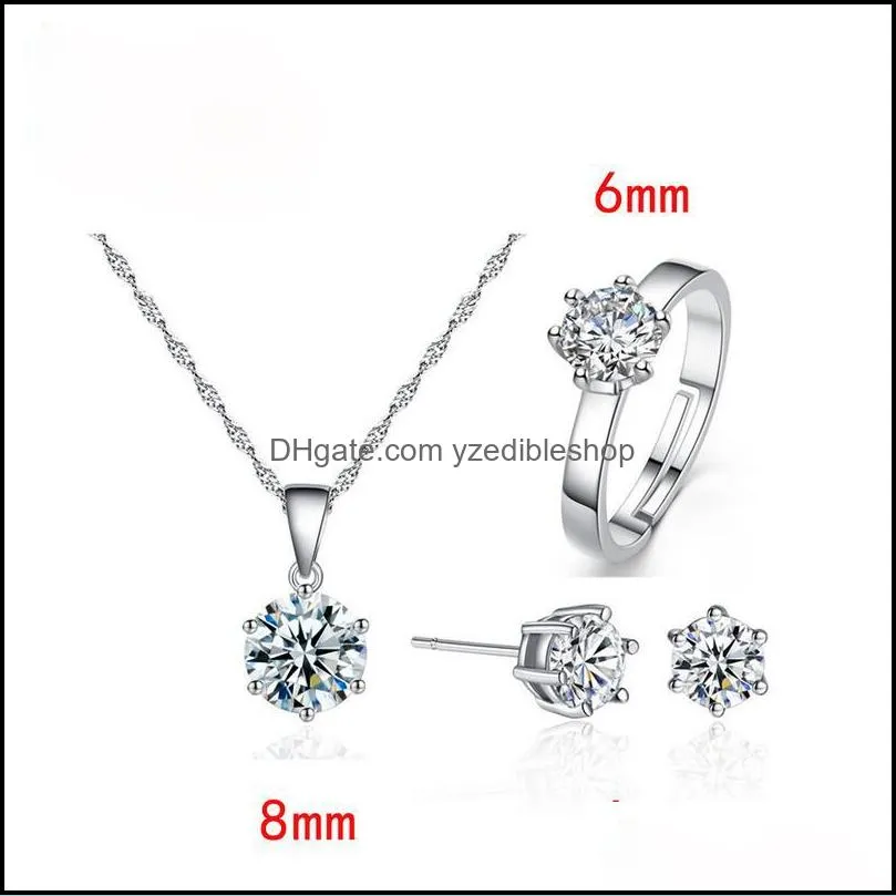 fashion silver bridal jewelry sets for women accessory cubic zircon crystal necklace rings stud earrings set gift