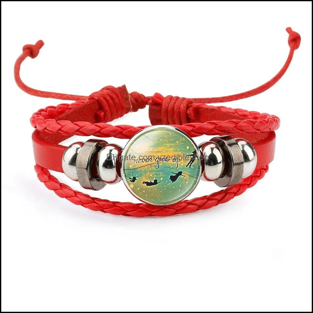 never grow up kid bracelets 6 colors braided leather rope chains children dream glass cabochon charm bangle fashion boy girl jewelry