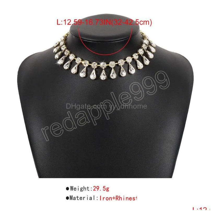 sexy super large rhinestone chain choker necklace women christmas party gifts multi row crystal collar choker jewelry