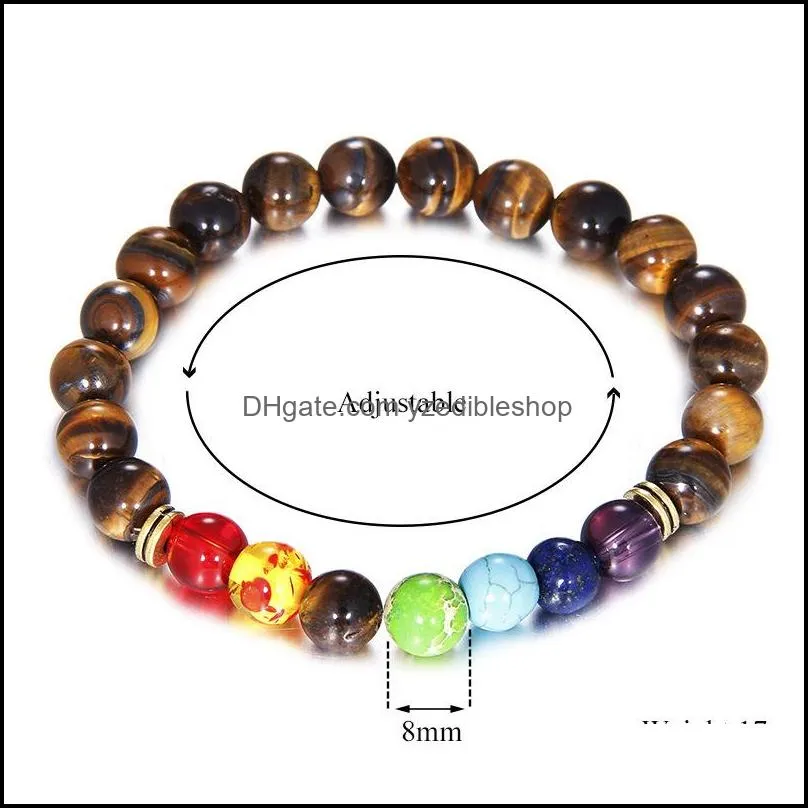 18 style 7 chakra charm bracelet for men women black lava healing balance tiger eye beads reiki buddha prayer natural stone yoga