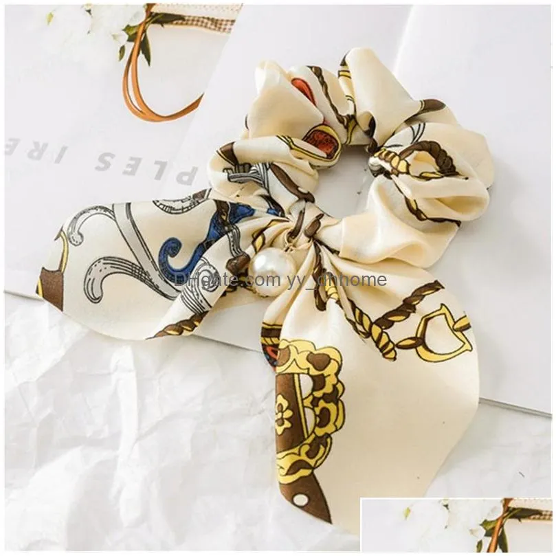 chiffon bowknot silk hair scrunchies women pearl ponytail holder hair rope rubber bands hair accessories