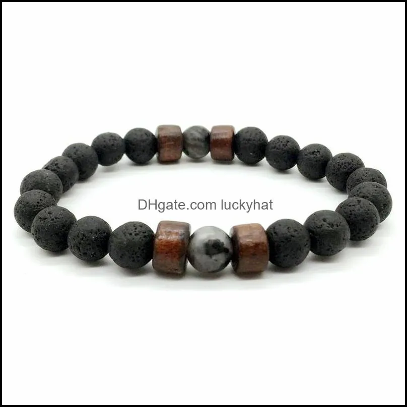 mens lava rock  oil diffuser bracelets for women natural stone magnetic wooden beads charm bracelets diy fashion jewelry in