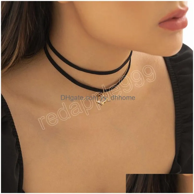 elegant multilayer black short choker necklace women wed bridal crystal pendant clavicle chain jewelry collier femme