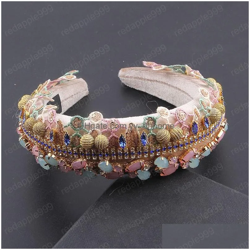 vintage luxury full colorful crystal headbands bohemia beads hairbands rhinestone hair accessories