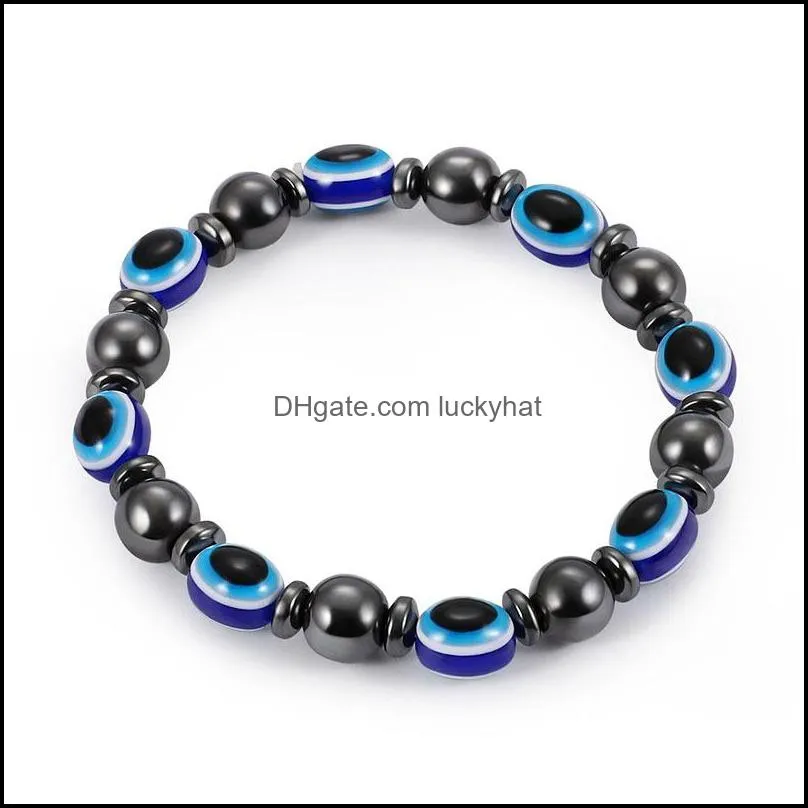 2018 energy magnetic hematite blue evil eye bracelet women power healthy black gallstone beaded chains bangle for men s fashion