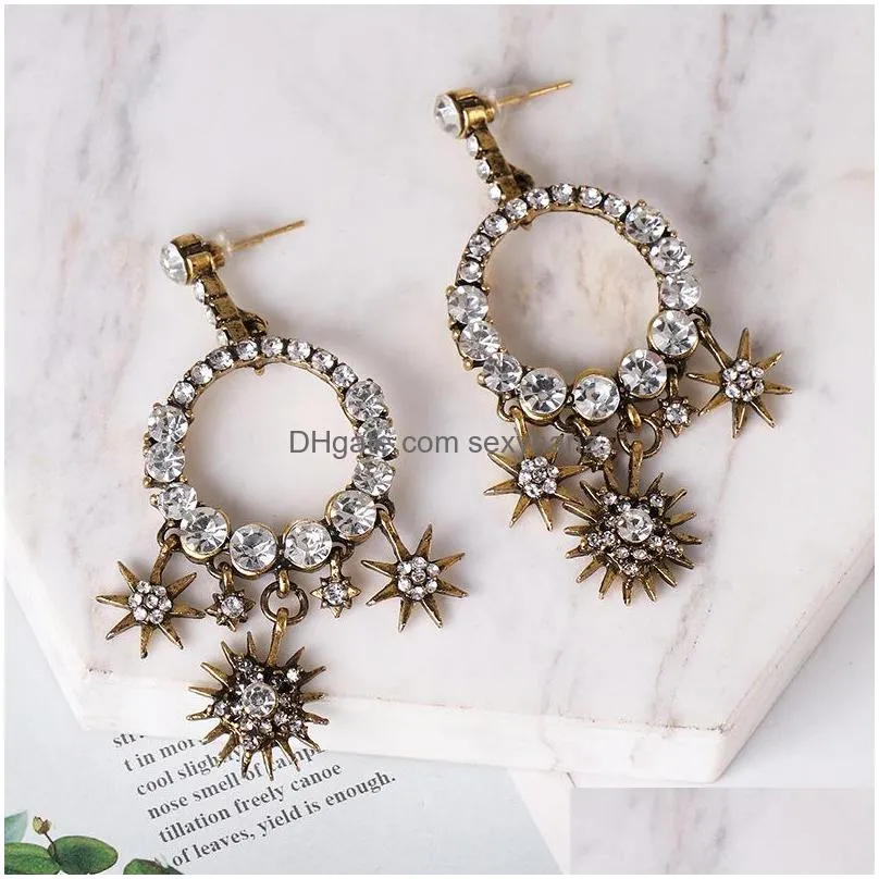 fashion jewelry retro baroque earrings diamond rhinstone star dangle stud earrings