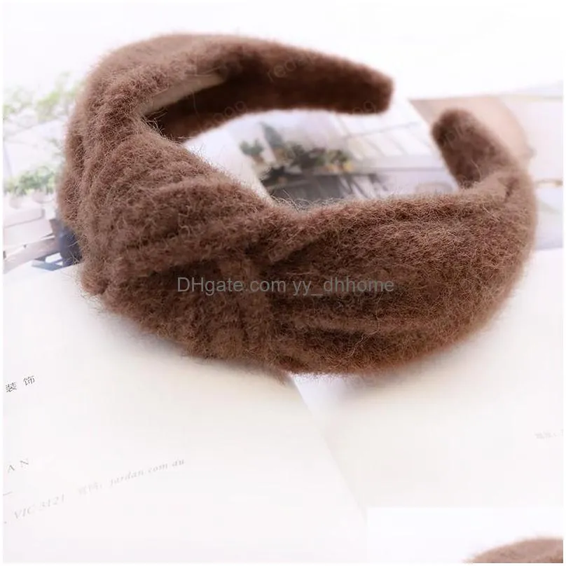 winter women wide velvet headbands warm cross knot hair accessories furry headband for girls knotted hair hoop