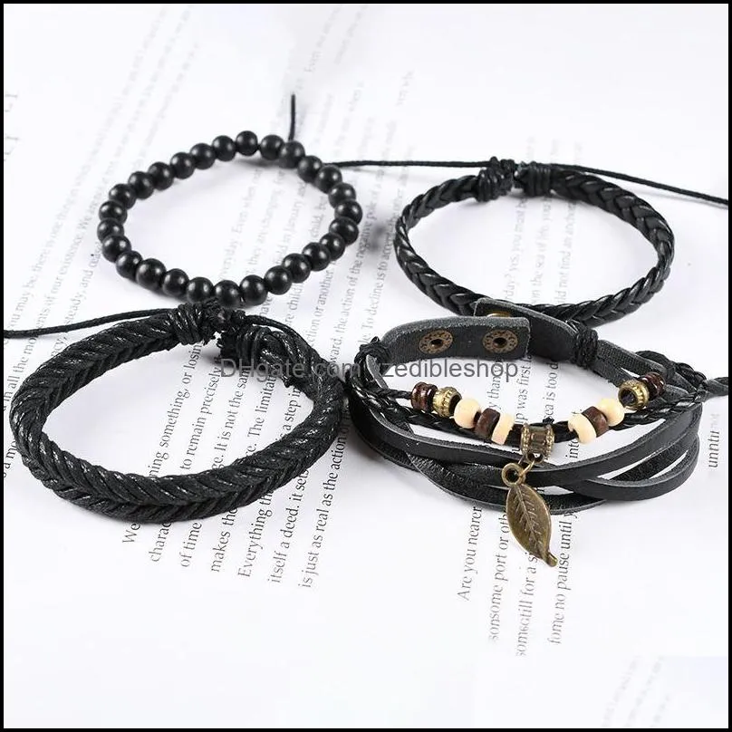 multilayer retro leather bracelets for men beads 4 pcs bracelet set handmade anchor infinity charm bracelet wrap jewelry