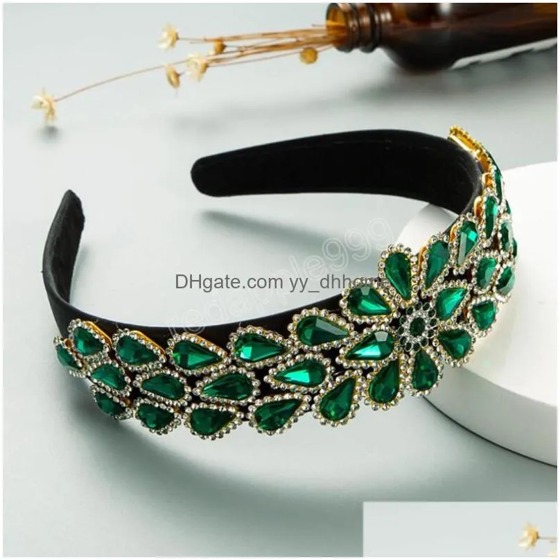 fashion women headbands shining diamond rhinestone headwear flower hair band wide side hair accessories adult