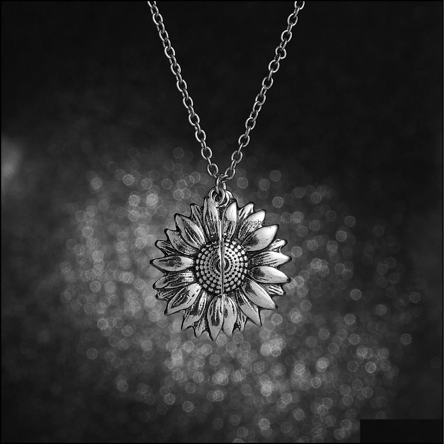 you are my sunshine sunflower necklaces for women gold open locket pendant long chain fashion inspirational jewelry gift