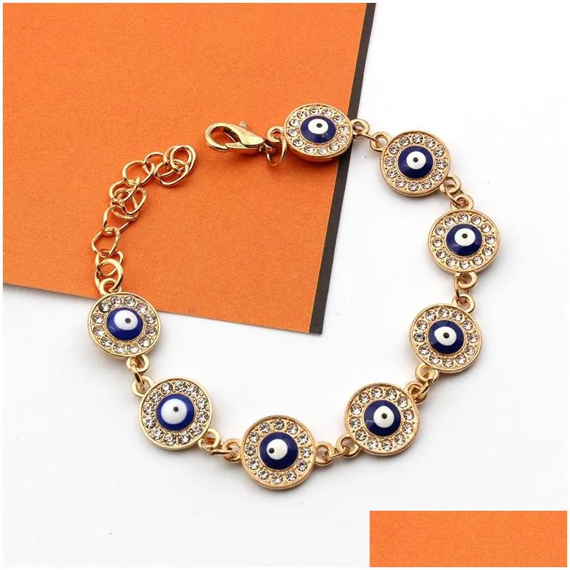 fashion jewelry evil eye bracelets glass beads rhinestone blue eye chain bracelets