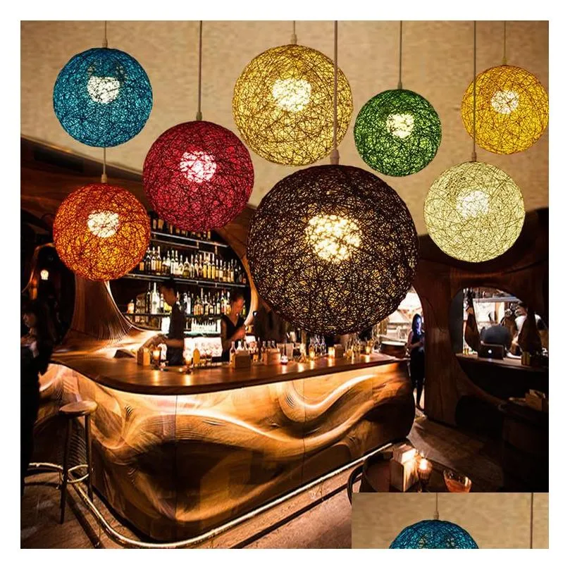 2017 creative personality colorful pendant lamps restaurant bar cafe lamps rattan field pasta ball e27 pendant light