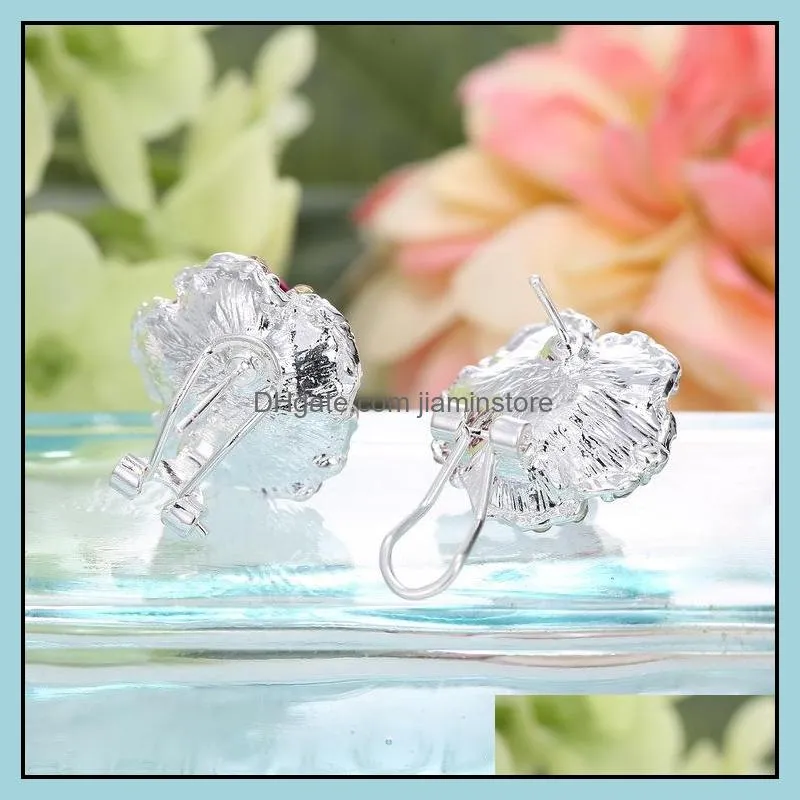 luxury rose flower stud earrings for women crystal clip on earrings fashion girls jewelry gift in bulk