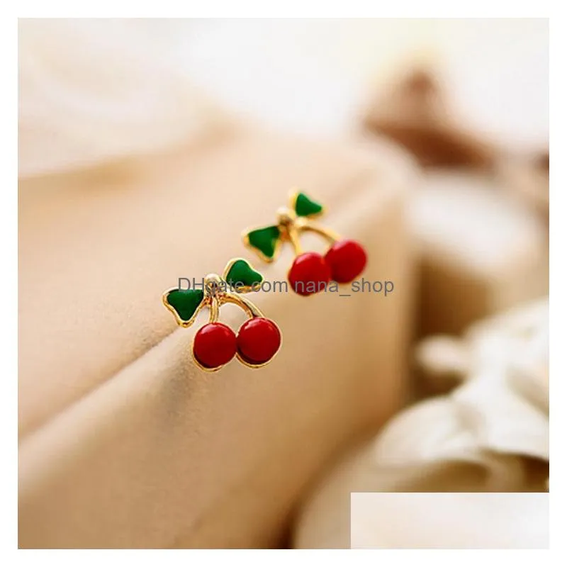 fashion jewelry cute cherry earrings sweet cherry stud earrings