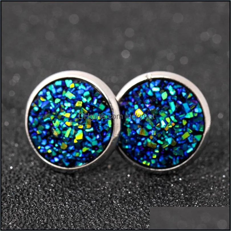 luxury druzy stud earrings for women bling resin drusy stone earrings girls fashion jewelry in bulk