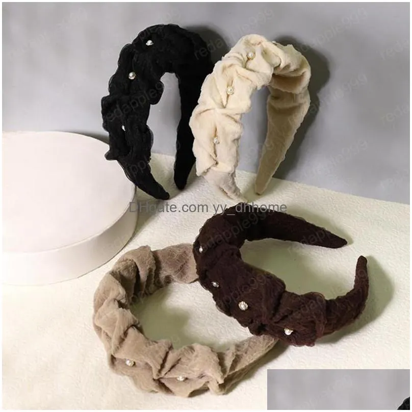 fashion women headband warm autumn winter hairband pleated headwear solid color casual hair accessories