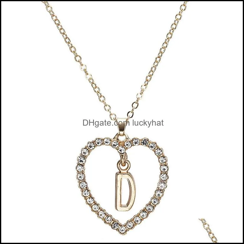 luxury crystal initial letter pendant necklaces for women hollow love heart 26 alphabet charm gold chains fashion jewelry