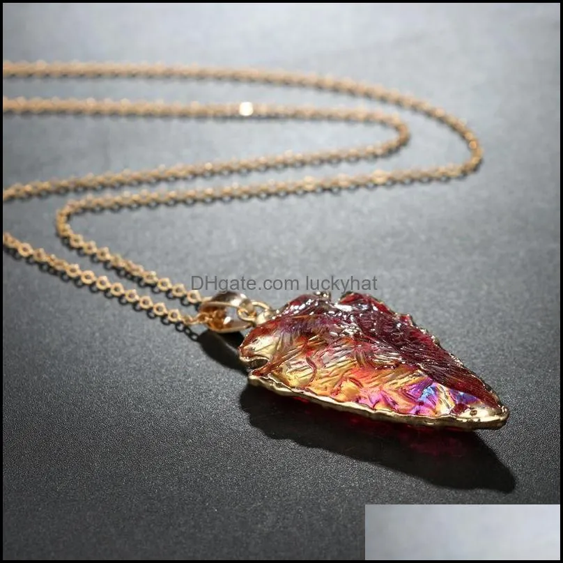 fashion colorful natural stone pendant necklaces gold chains colorful water drop shape stone charm necklace for ladies women famous