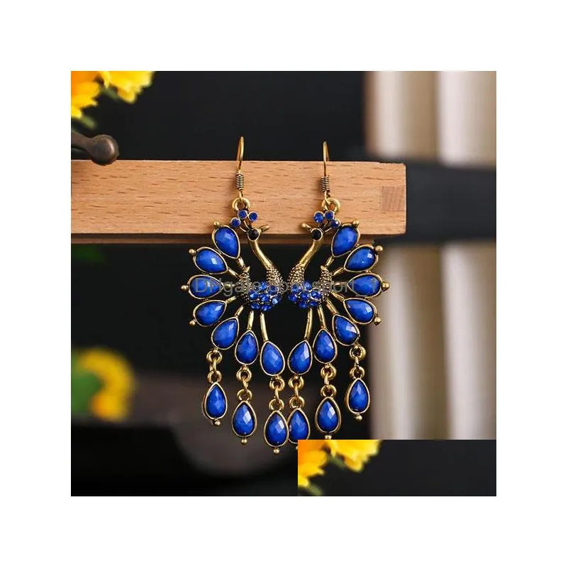 fashion jewelry vintage peacock earrings rhinstone peacock dangle earrings