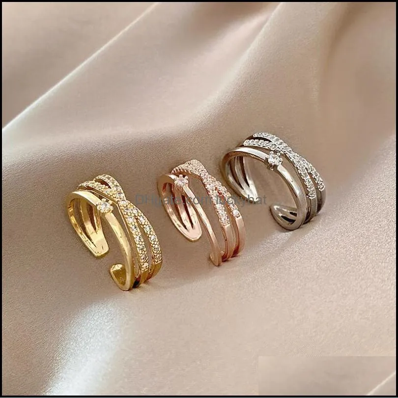 fashion design zircon multilayer twist rings for women adjustable mid finger knuckle ring students jewelry