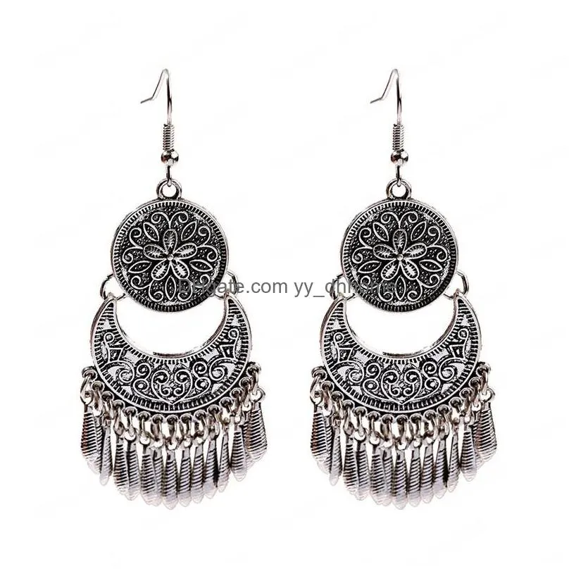 fashion geometric long tassel dangle earring women wedding vintage flower carved statment gifts earrings jewelry