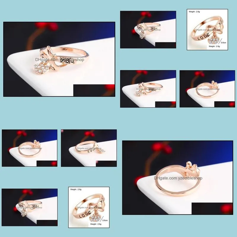 5pcs/lot arrival love you rings for women heart to heart diamond crystal ring women finger ring