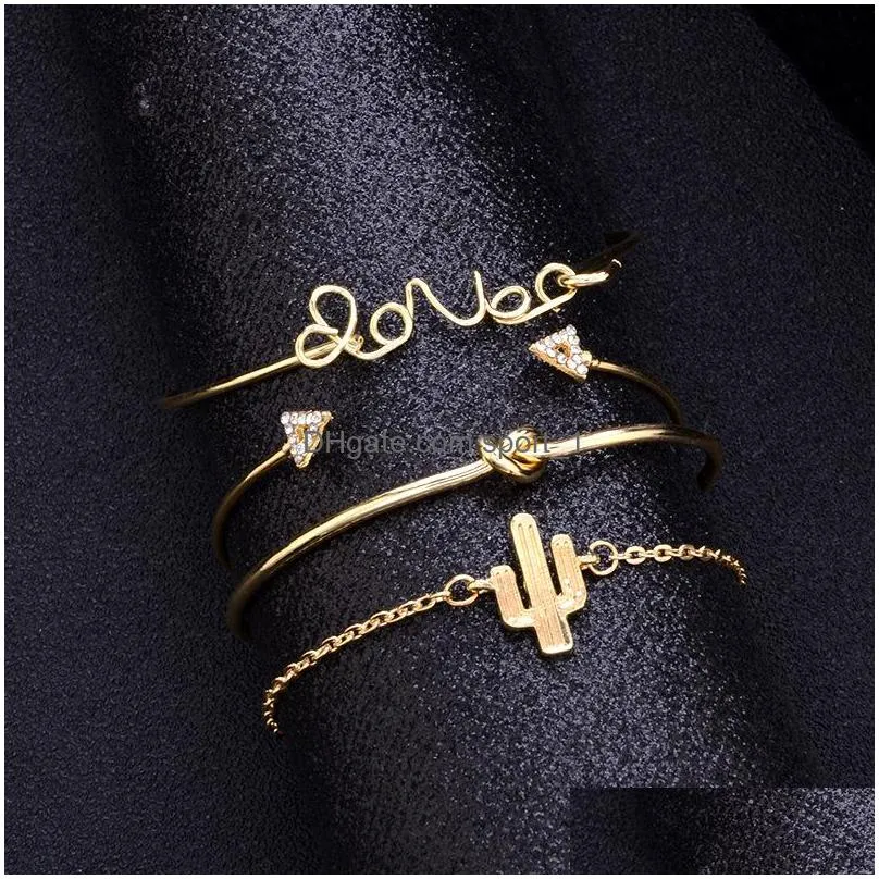 fashion jewelry bracelet set gold arrow knot love cactus bracelet bangle cuff s347