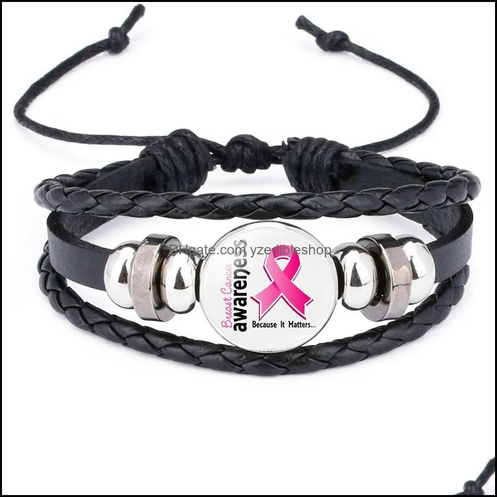 we long haue for the cause bracelet for women breast cancer awareness pink ribbon charm leather bangle fashion faith diy jewelry