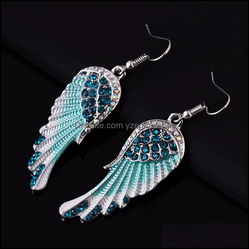 elegant retro angel wings dangle earrings fashion unique rhinestone feather drop earrings gothic jewelry for women gift