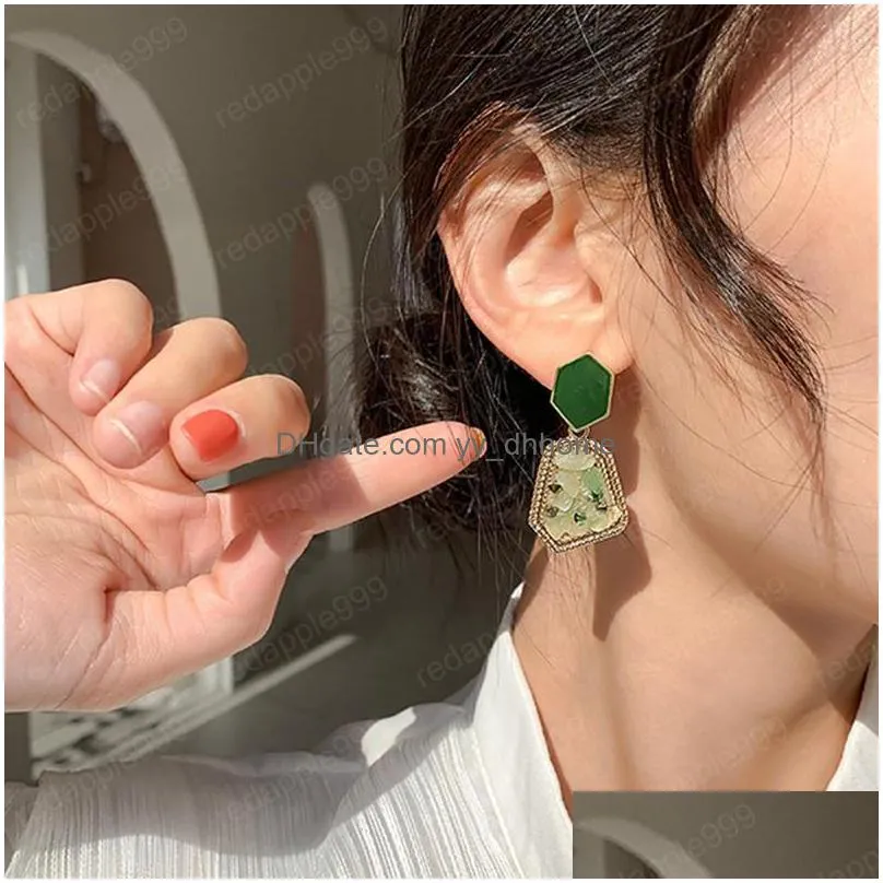 vintage precious stones dangle earring french style getometric pendant earring drop oil metal earrings