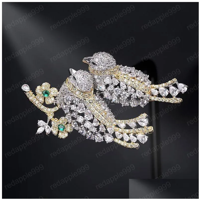 cubic zircon bird corsage jewelry for women 2020 fashion wedding brooches pins gold plated brand designer scarf buckle