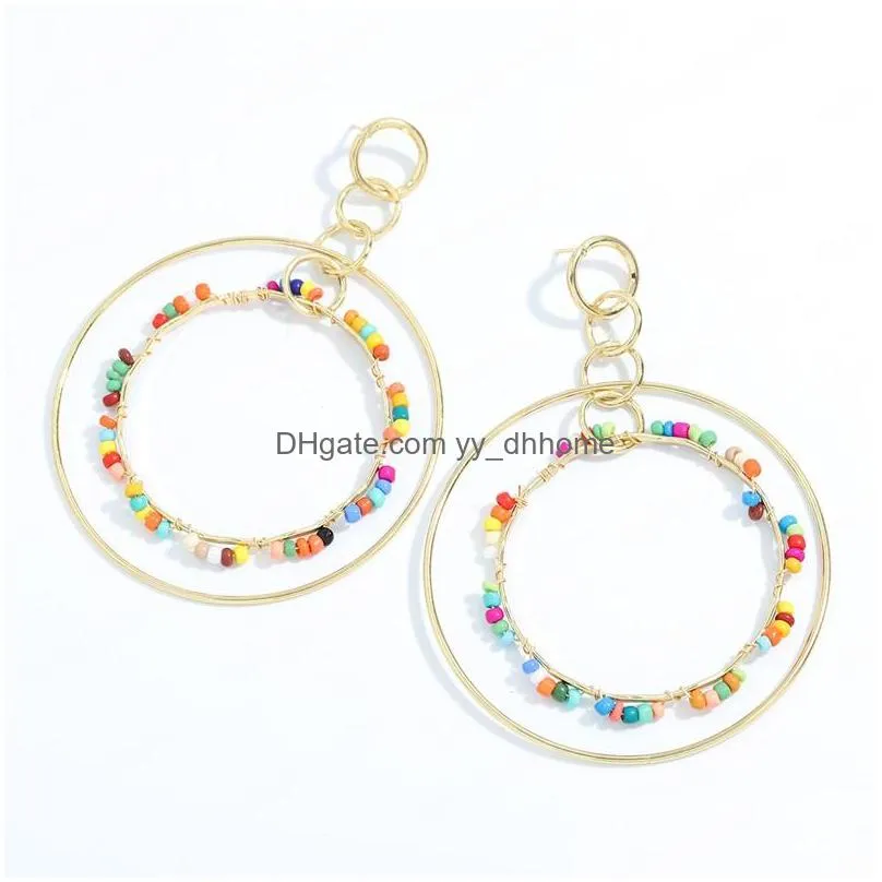 fashion double layer geometric round dangle earrings for women girl boho cz beaded statement earring hand jewelry