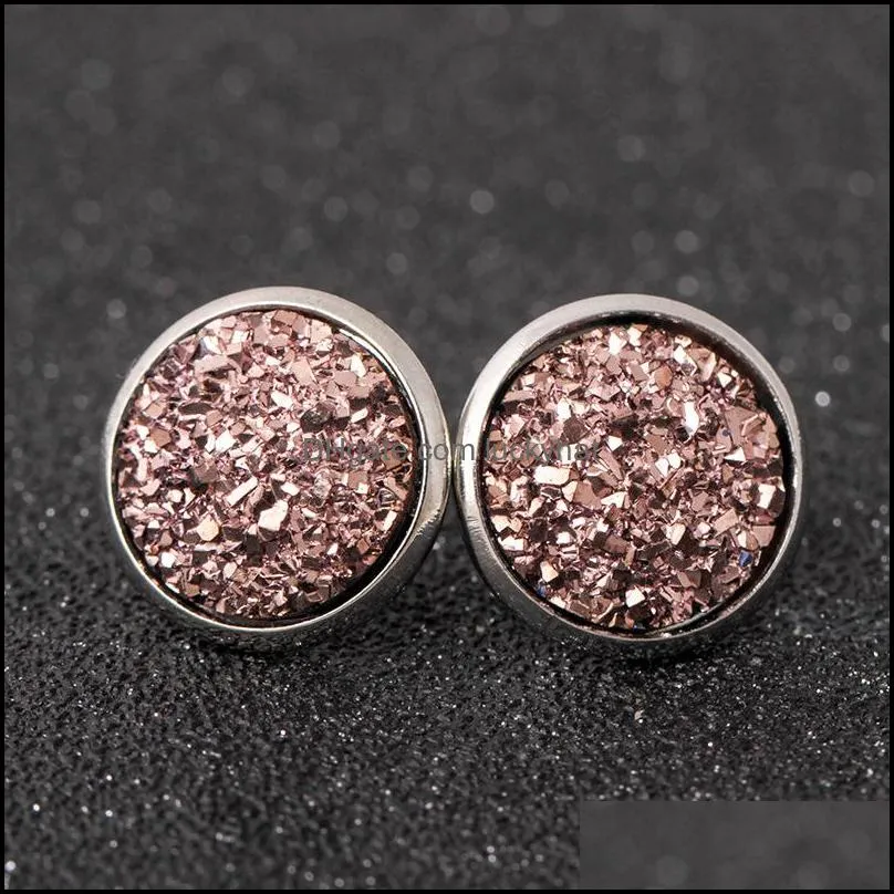 luxury druzy stud earrings for women bling resin drusy stone earrings girls fashion jewelry in bulk