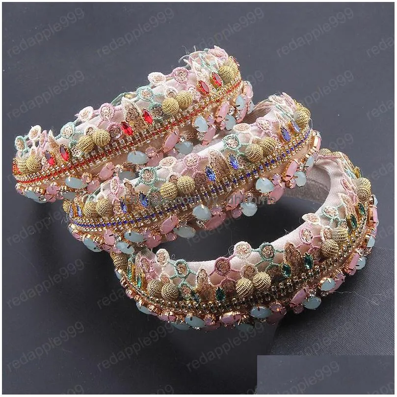 vintage luxury full colorful crystal headbands bohemia beads hairbands rhinestone hair accessories