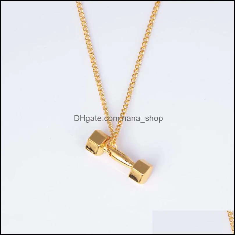 pretty dumbbell pendant beautifully necklace for women fitness bodybuilding gym fit barbell necklace fitness men jewelry long chain nanashop