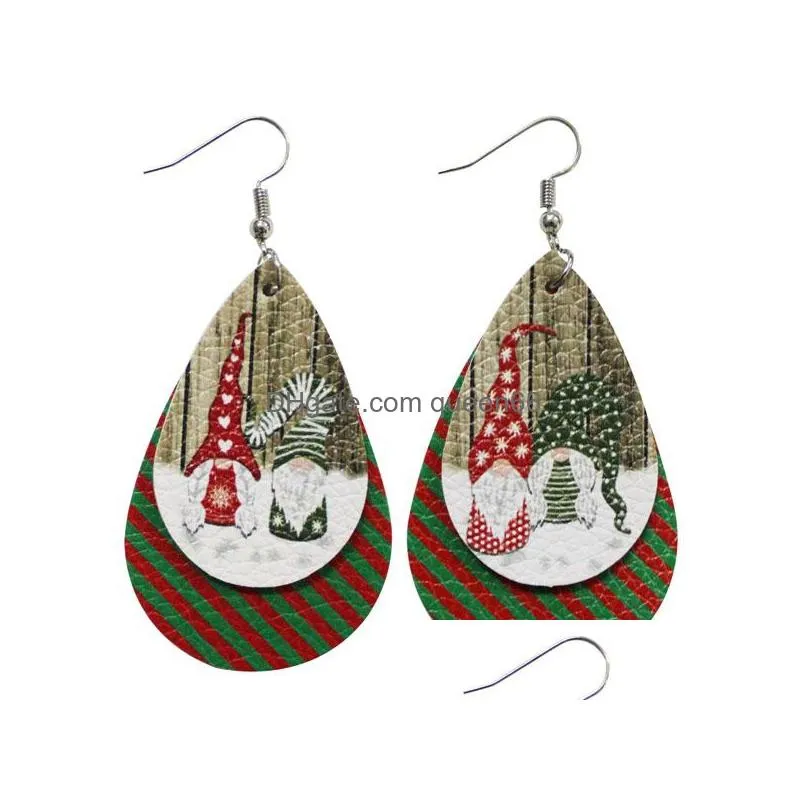 fashion jewelry pu leather earrings double layer christmas santa claus snow faux leather earrings