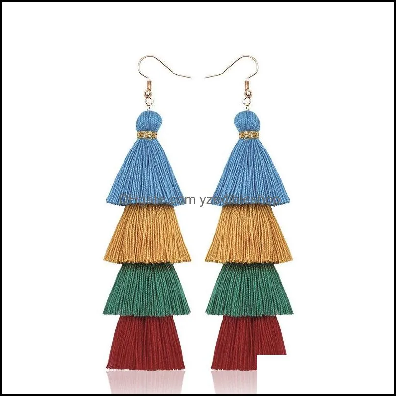 bohemian 4 layered fringed luxury ethnic statement tassel earrings 2020 boho fashion jewelry for women long drop dangle earrings